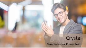  Presentation with joyful - Audience pleasing presentation design consisting of applaud - young business man wearing glasses backdrop and a  colored foreground