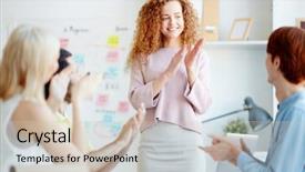  Presentation with meeting - Beautiful PPT theme featuring applauding each other after meeting backdrop and a  colored foreground