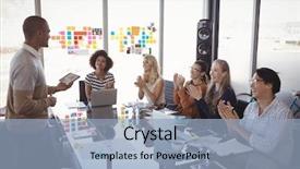  Presentation with giving - Theme enhanced with applauding for colleague giving presentation background and a light blue colored foreground