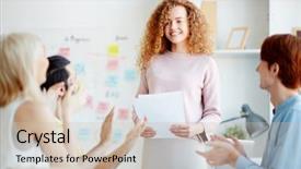  Presentation with jolly - Colorful PPT theme enhanced with applauding students and holding lecture backdrop and a soft green colored foreground