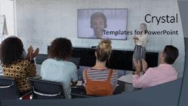  Presentation with video conference - Slide deck consisting of applauding while attending a video background and a light gray colored foreground
