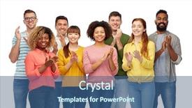  Presentation with diversity women - Beautiful theme featuring applause - diversity race ethnicity and people backdrop and a ocean colored foreground