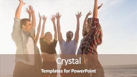  Presentation with paint high - Slide deck with applause - happy friends giving high five background and a  colored foreground