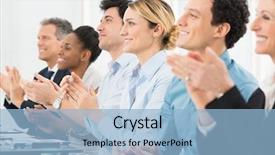  Presentation with group of happy couples - Slide set consisting of applause - happy group of businesspeople clapping background and a light blue colored foreground