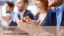  Presentation with conference - Slide set with applause - male hands applauding after presentation background and a coral colored foreground