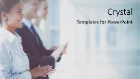  Presentation with good - Amazing PPT layouts having applause - smiling business people applauding backdrop and a sky blue colored foreground