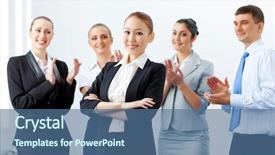  Presentation with asian - Amazing theme having applause winner - young asian businesswoman smiling backdrop and a ocean colored foreground