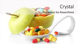  Presentation with colorful of antibiotics capsule pills - PPT theme consisting of apple and colorful pills isolated background and a white colored foreground