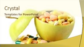  Presentation with colorful of antibiotics capsule pills - Slide set having apple and colorful pills isolated background and a  colored foreground