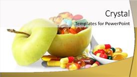  Presentation with pills - Slide deck consisting of apple and colorful pills isolated background and a sky blue colored foreground