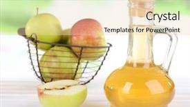  Presentation with apple cider vinegar - Presentation theme with woman smile happily and use phone listen music in the park background and a mint green colored foreground