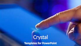  Presentation with finger - Beautiful PPT theme featuring apple computer - close-up image of finger touching backdrop and a cobalt blue colored foreground