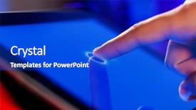  Presentation with blue eyes technology close up - PPT theme consisting of computer apple - close-up image of finger touching background and a cobalt blue colored foreground