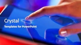  Presentation with blue eyes technology close up - Beautiful PPT layouts featuring apple computer - close-up image of finger touching backdrop and a cobalt blue colored foreground