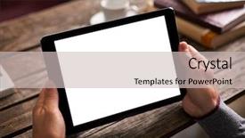  Presentation with cup coffee - Theme featuring digital tablet computer with isolated background and a soft green colored foreground