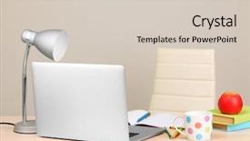  Presentation with workplace - PPT layouts with home workplace with computer close background and a  colored foreground
