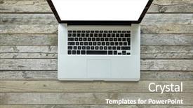  Presentation with modern - Cool new presentation with apple computer - modern designed laptop on old backdrop and a gray colored foreground