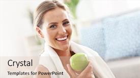  Presentation with eating - Slide set having apple core - fit woman eating carrot background and a lemonade colored foreground