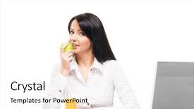  Presentation with vegetarian - Cool new slides with apple corporate - business woman has a vegetarian backdrop and a sky blue colored foreground