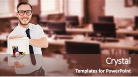  Presentation with computer room - Audience pleasing PPT layouts consisting of apple corporate - geeky businessman showing his tablet backdrop and a tawny brown colored foreground