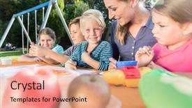  Presentation with children painting - Slide deck enhanced with apple crayons - mum painting pictures with their background and a  colored foreground