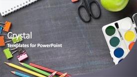  Presentation with school apple - Slide set featuring apple crayons - school and office supplies background and a  colored foreground