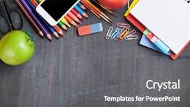  Presentation with office - Theme with apple crayons - school and office supplies background and a gray colored foreground