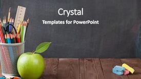  Presentation with front office - Presentation theme consisting of apple crayons - school and office supplies background and a dark gray colored foreground