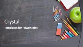  Presentation with blackboard in an abandoned school - Slide deck enhanced with apple crayons - school and office supplies background and a gray colored foreground