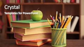  Presentation with school apple - PPT theme featuring apple crayons - stationery set for school background and a tawny brown colored foreground