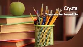  Presentation with school apple - Cool new theme with apple crayons - stationery set for school backdrop and a tawny brown colored foreground