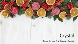  Presentation with orange fruit - Presentation theme enhanced with apple decorations holly ivy mistletoe background and a white colored foreground
