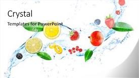  Presentation with fruit splash - Beautiful presentation design featuring apple falling - fresh fruit berries and green backdrop and a white colored foreground