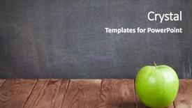  Presentation with table in a classroom cheating - Beautiful presentation design featuring apple fruit on classroom table backdrop and a gray colored foreground