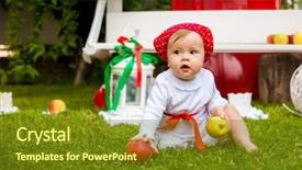  Presentation with baby girl - Presentation theme consisting of apple frut - cheerful baby girl is playing background and a tawny brown colored foreground