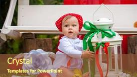  Presentation with baby girl christening - Beautiful presentation theme featuring apple frut - cheerful baby girl is playing backdrop and a tawny brown colored foreground