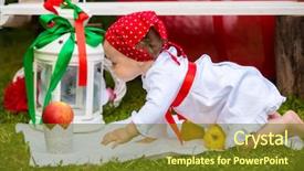  Presentation with baby girl - Slide set having apple frut - cheerful baby girl is playing background and a tawny brown colored foreground