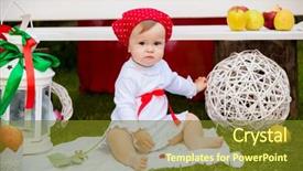  Presentation with baby girl announcement - Colorful slide set enhanced with apple frut - cheerful baby girl is playing backdrop and a tawny brown colored foreground