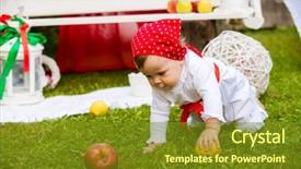  Presentation with baby girl - Amazing PPT layouts having apple frut - cheerful baby girl is playing backdrop and a tawny brown colored foreground