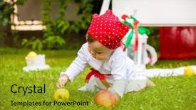  Presentation with baby girl - Audience pleasing PPT layouts consisting of apple frut - cheerful baby girl is playing backdrop and a gold colored foreground