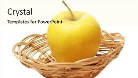  Presentation with wicker - Slide deck with apple in wicker basket isolated on white background and a blonde colored foreground