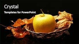  Presentation with wicker - Amazing PPT theme having apple in wicker basket with dried leaves on black background backdrop and a black colored foreground
