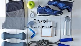  Presentation with flat lay of female sport - Presentation design with apple iwatch - female sport equipment background and a light blue colored foreground