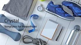  Presentation with female sport - Presentation theme enhanced with apple iwatch - female sport equipment background and a light blue colored foreground