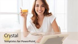  Presentation with corn flakes - Slide deck with apple iwatch - image of smiling lady sitting background and a lemonade colored foreground