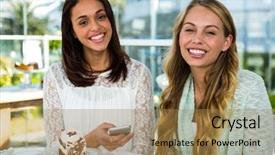  Presentation with phone - PPT theme featuring apple iwatch - two girls watch use phone background and a  colored foreground