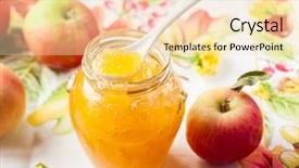  Presentation with food red - Slides having apple jam in a jar background and a  colored foreground