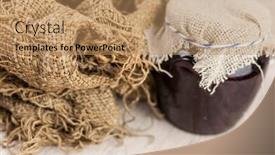  Presentation with canned food - Slide set with apple-jam-in-glass-jars background and a coral colored foreground