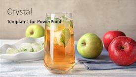  Presentation with mint - Beautiful PPT theme featuring apple-juice-with-ice-cubes backdrop and a soft green colored foreground