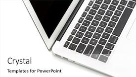  Presentation with mac - Audience pleasing slide set consisting of apple mac - modern laptop computer on white backdrop and a white colored foreground